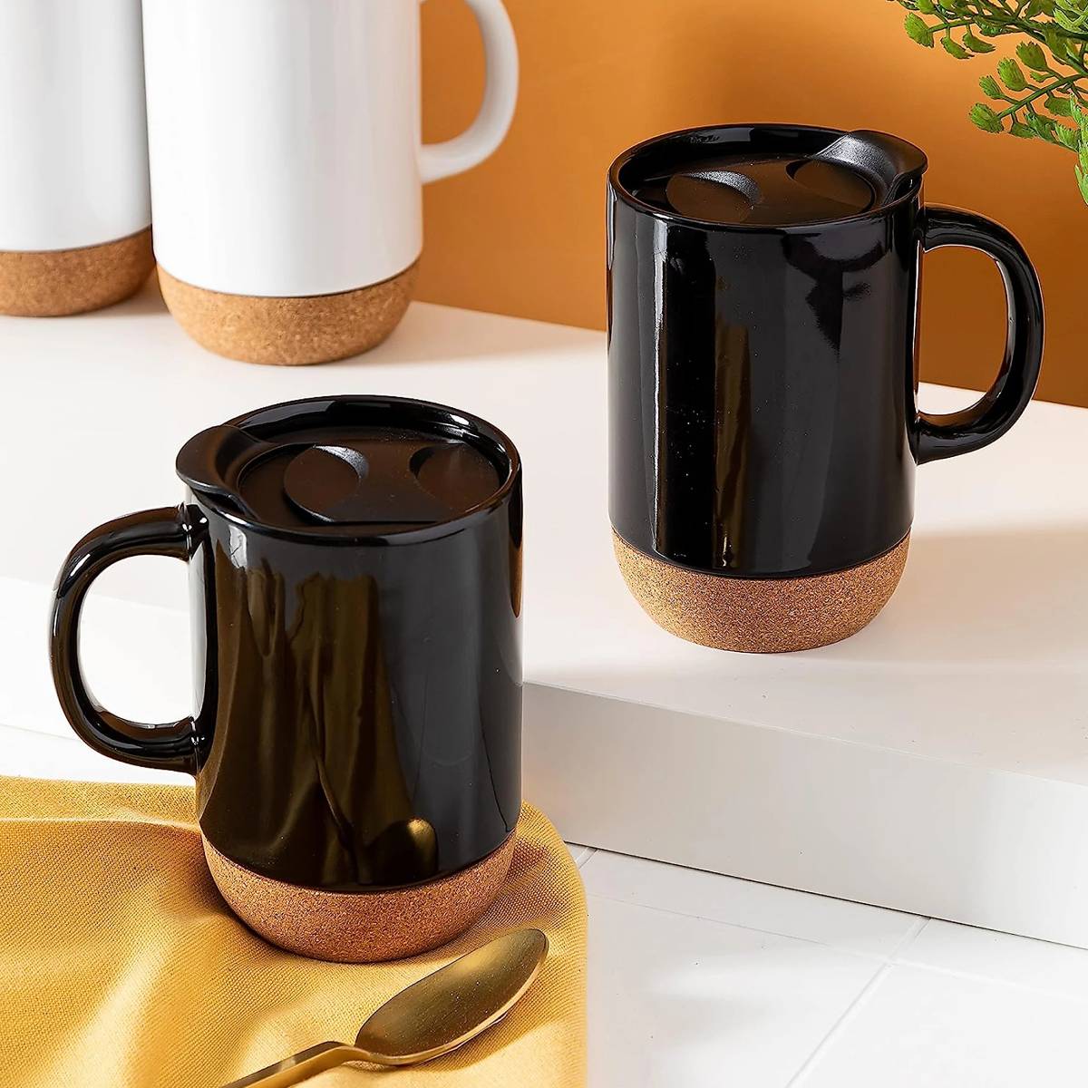Gibson Home Modani Travel 16.5oz Mug with Lid and Cork Base - Assortment - Image 3