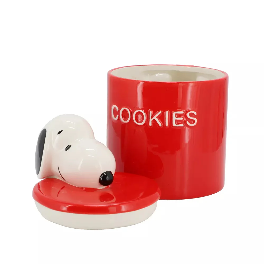 Gibson Peanuts Hello Cookies 8.2" Snoopy Cookie Jar with Lid - Red - Image 2