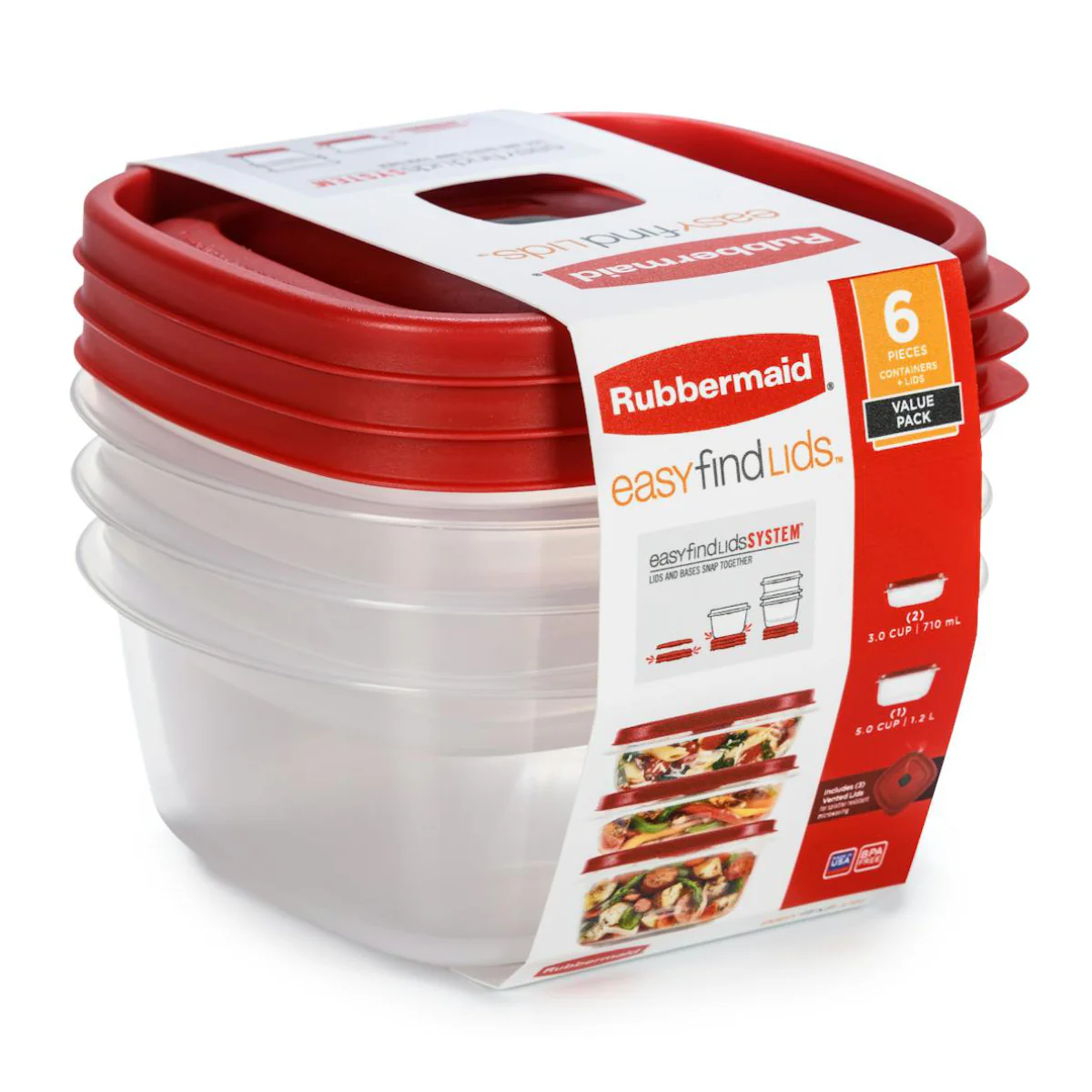 Rubbermaid EasyFindLids Food Storage Containers with Vented Lids (3-Piece) - Red - Image 2