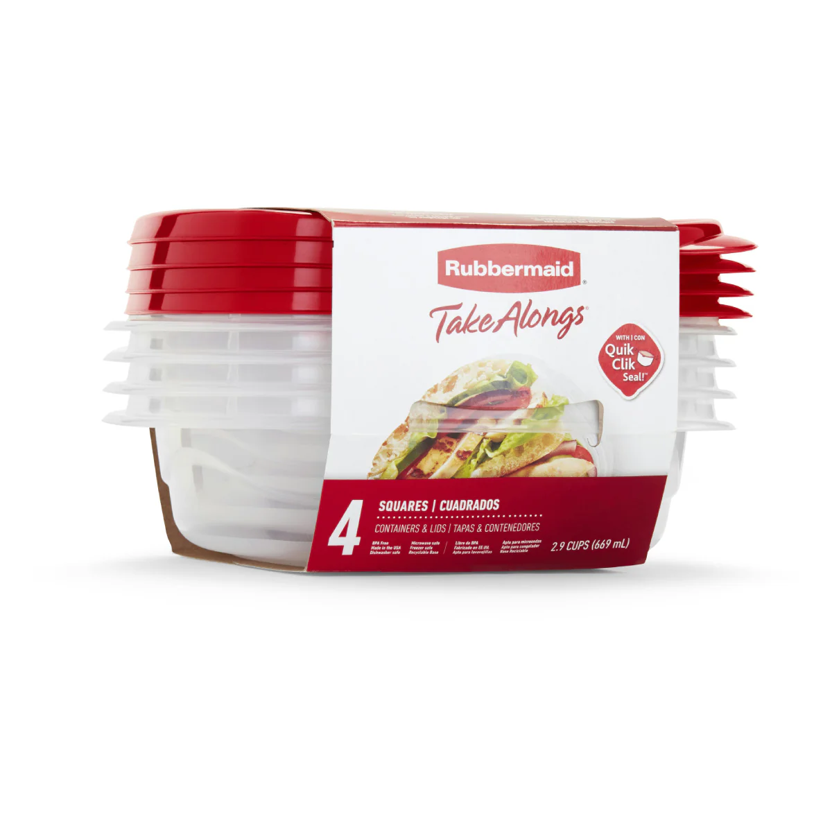 Rubbermaid TakeAlongs Medium Square Food Storage Containers with Lids (4-Piece) - Red - Image 2