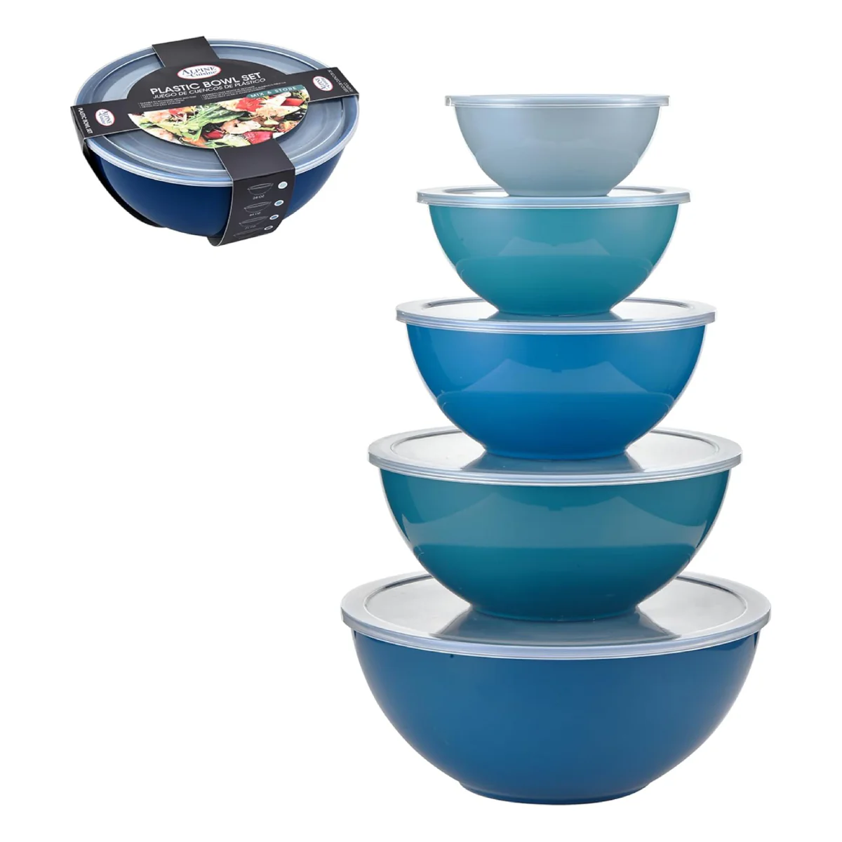 Alpine Cuisine Mixing Bowl Set with Lids (5 Pieces) - Blue - Image 2