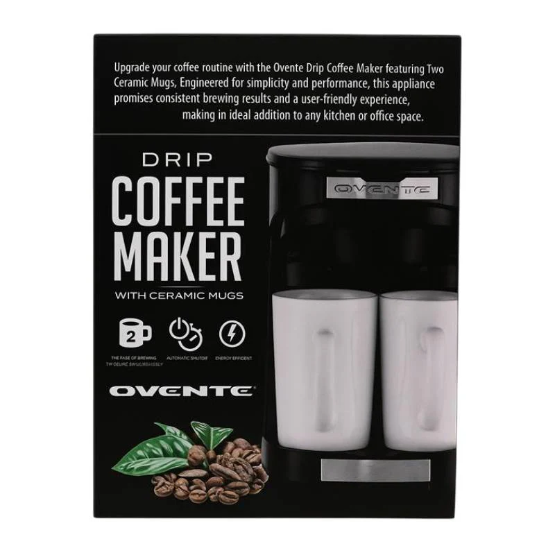 Ovente Drip Coffee Maker with Ceramic Mugs - Black - Image 2