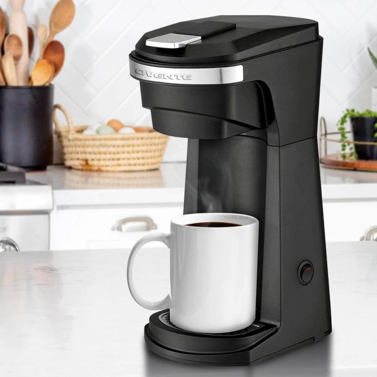 Ovente CMK42B 2-in-1 Single Serve Coffee Maker with One-Touch Control - Black - Image 5
