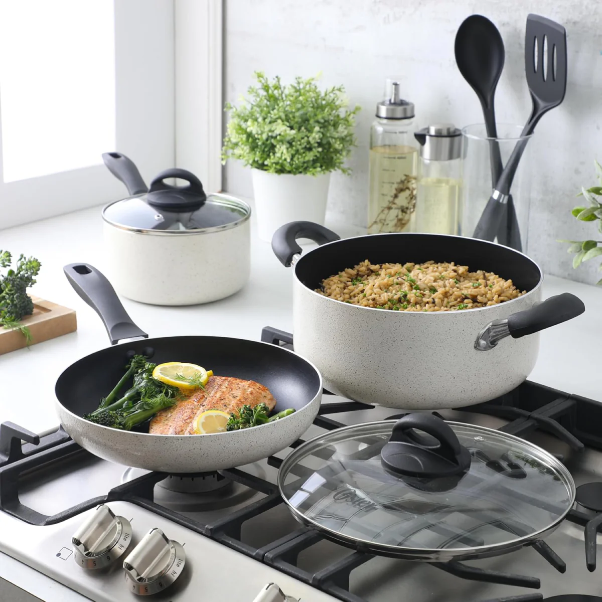 Oster Clairborne Nonstick Cookware Set ( 7 Piece) – White - Image 3