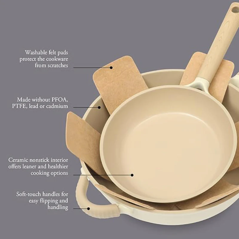 Gibson Elite Folkstone Nonstick Cookware Set (13-Piece) - White / Brown - Image 9