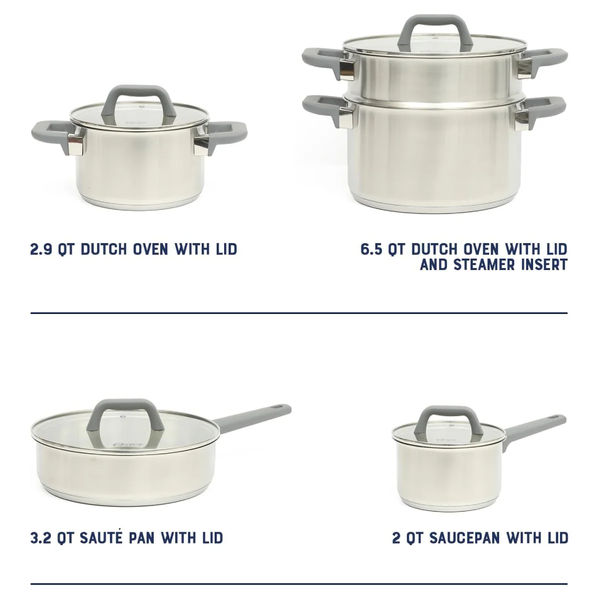 Oster Beauford Stainless Cookware Set (9-Piece) - Silver - Image 2