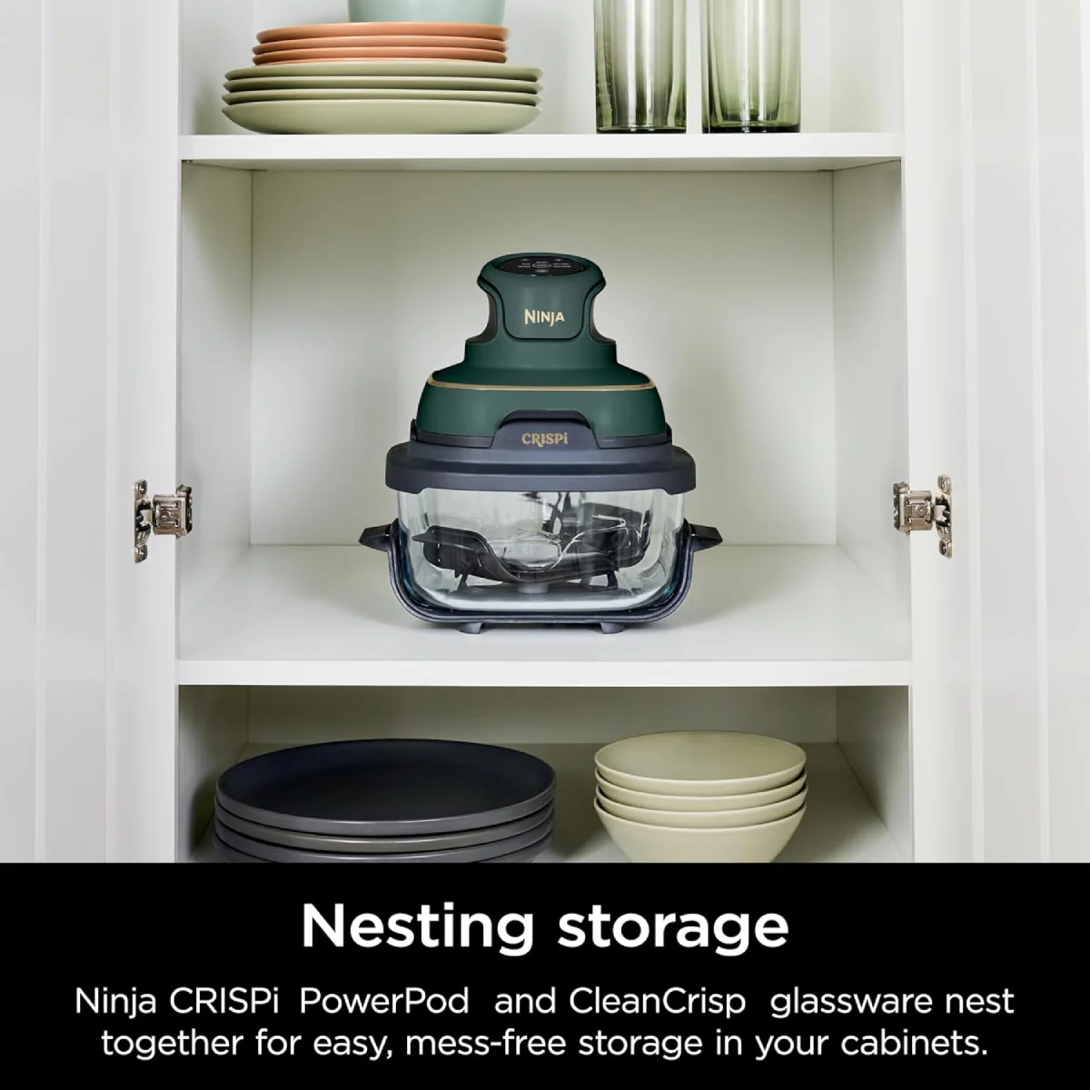 Ninja Crispi FN103BF 5-in-1 Portable Glass Air Fryer Cooking System - Green/Black - Image 7