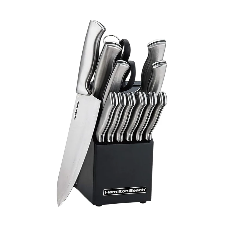 Hamilton Beach Cutlery Set with Wood Holder (14-Piece) - Silver/Black - Image 2