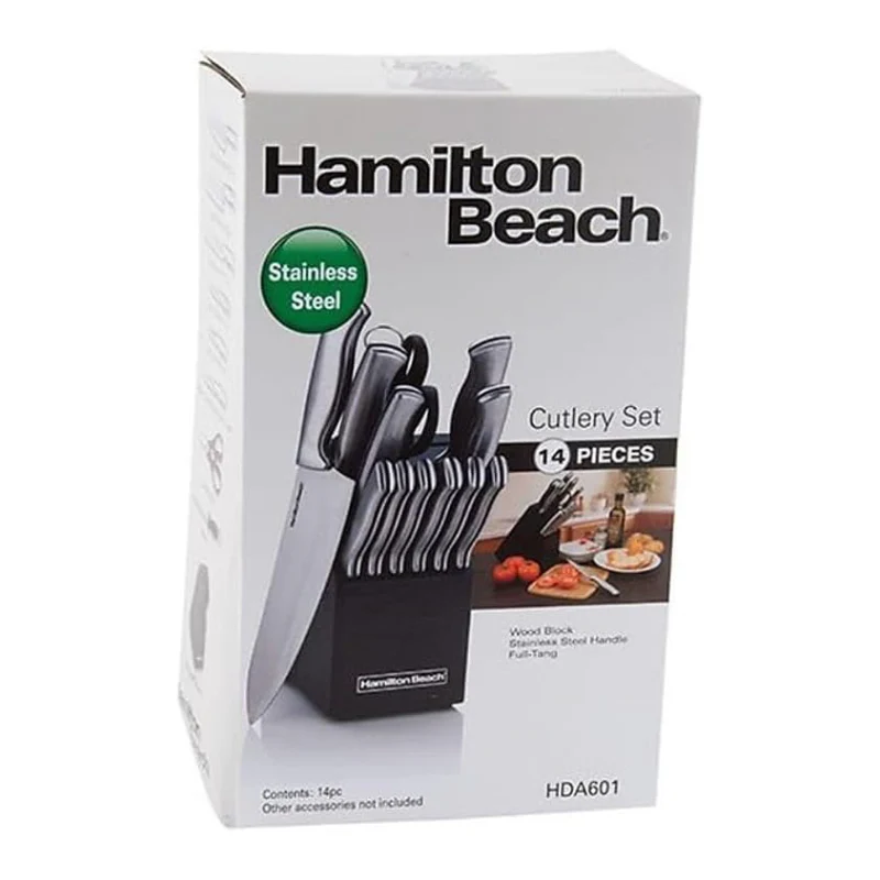 Hamilton Beach Cutlery Set with Wood Holder (14-Piece) - Silver/Black - Image 6
