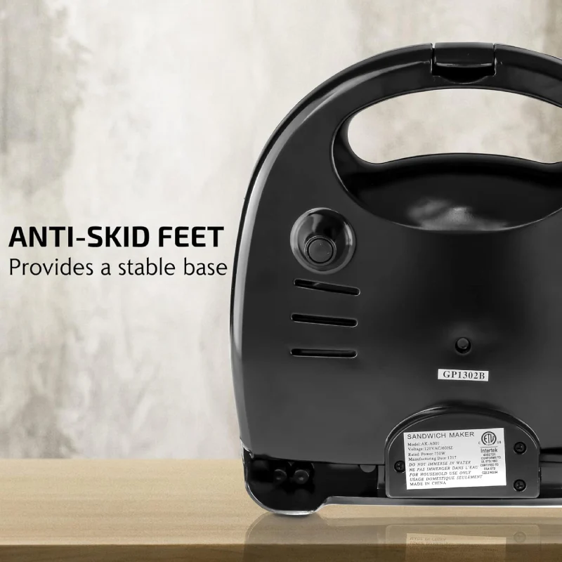 Ovente GPI202B 3-in-1 Electric Sandwich Maker with Non-Stick Waffle Grill Plates - Black - Image 3