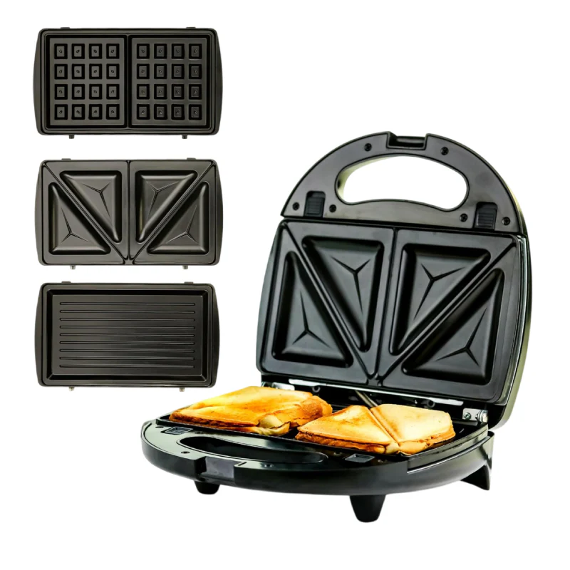 Ovente GPI202B 3-in-1 Electric Sandwich Maker with Non-Stick Waffle Grill Plates - Black - Image 5
