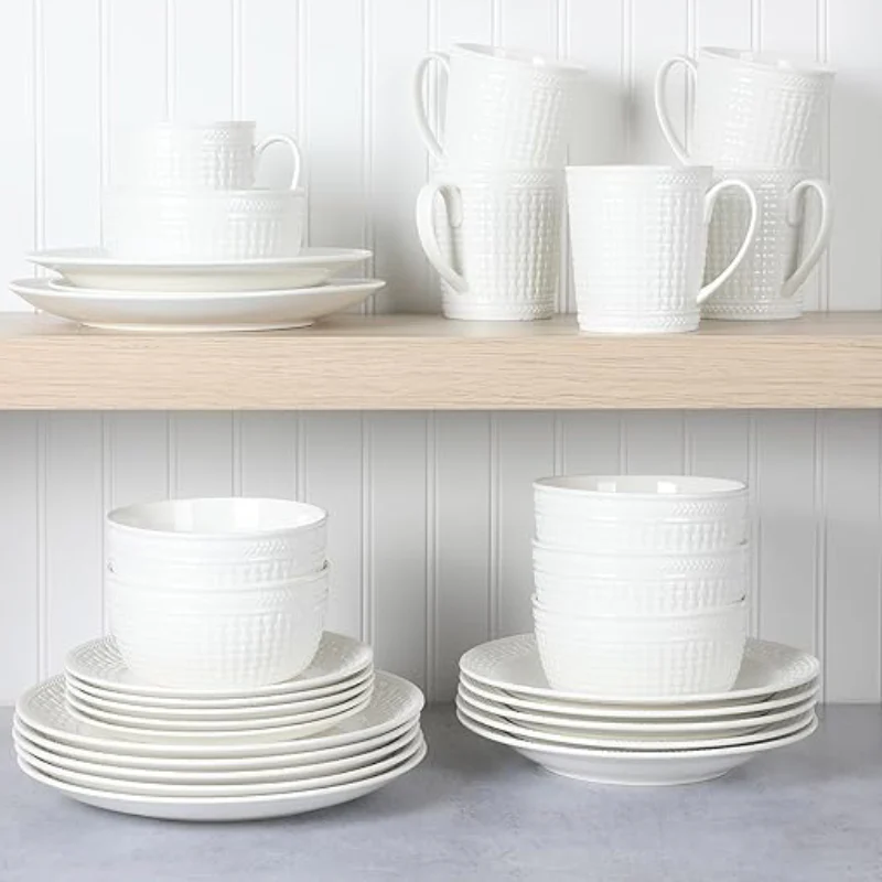 Martha Stewart Basket Weave Dinnerware Set (30 Piece)- White - Image 3