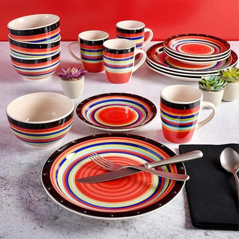 Gibson Home Casa Stella Dinnerware Set (16-Piece) – Orange - Image 4
