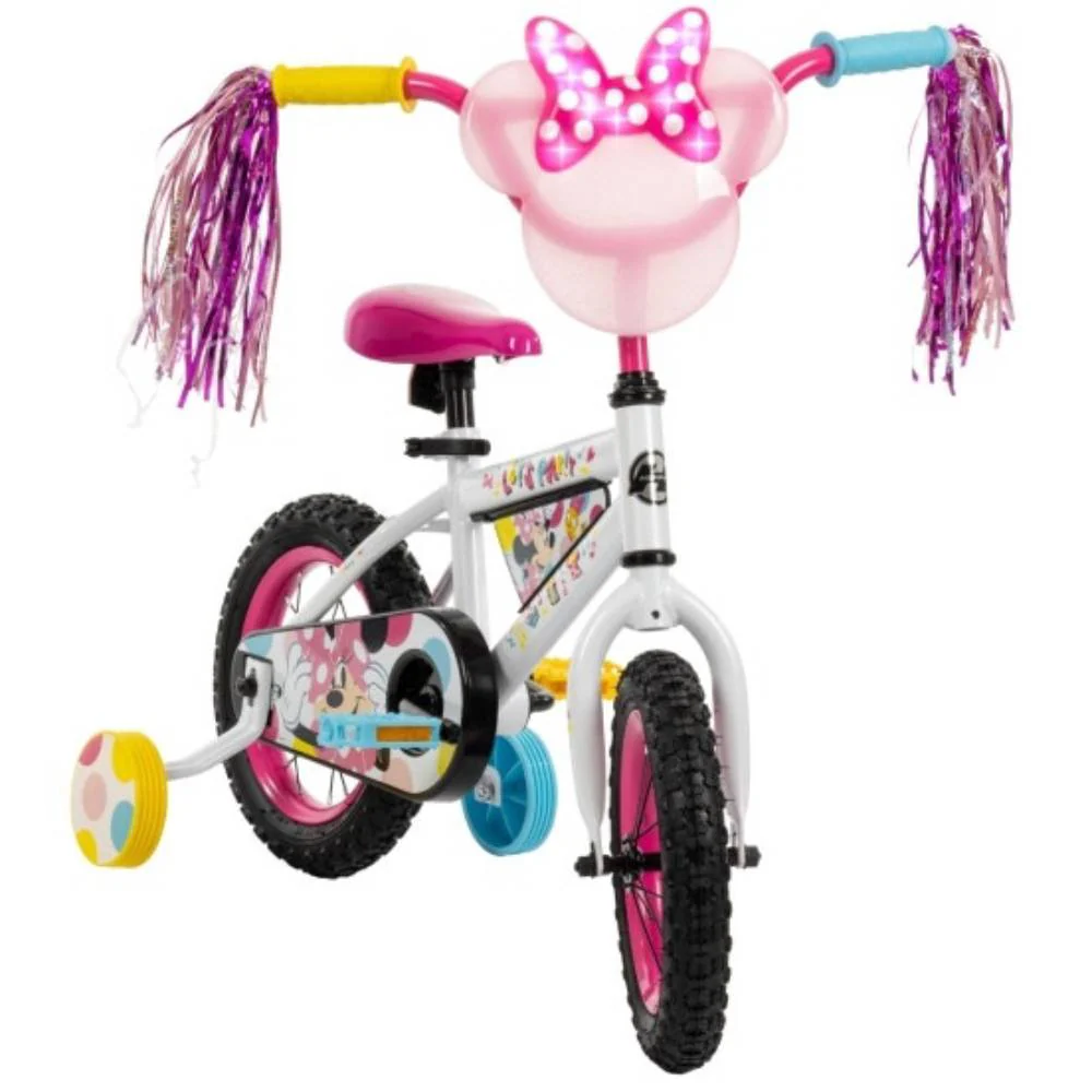 Huffy 12" Minnie Mouse Girl's Bike with Training Wheels - White/Pink - Image 4