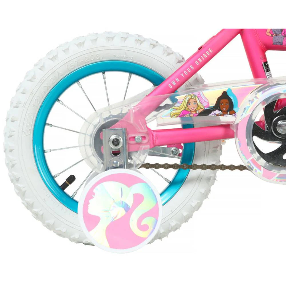 Dynacraft 12" Barbie Girl's Bike with Training Wheels - Pink/Blue - Image 4