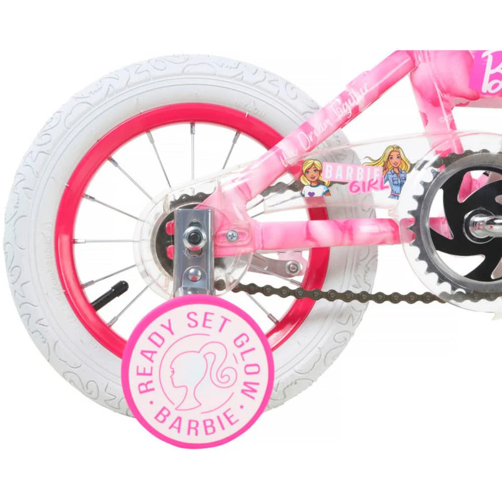 Dynacraft 12" Barbie Girl's Bike with Training Wheels - Pink/White - Image 3