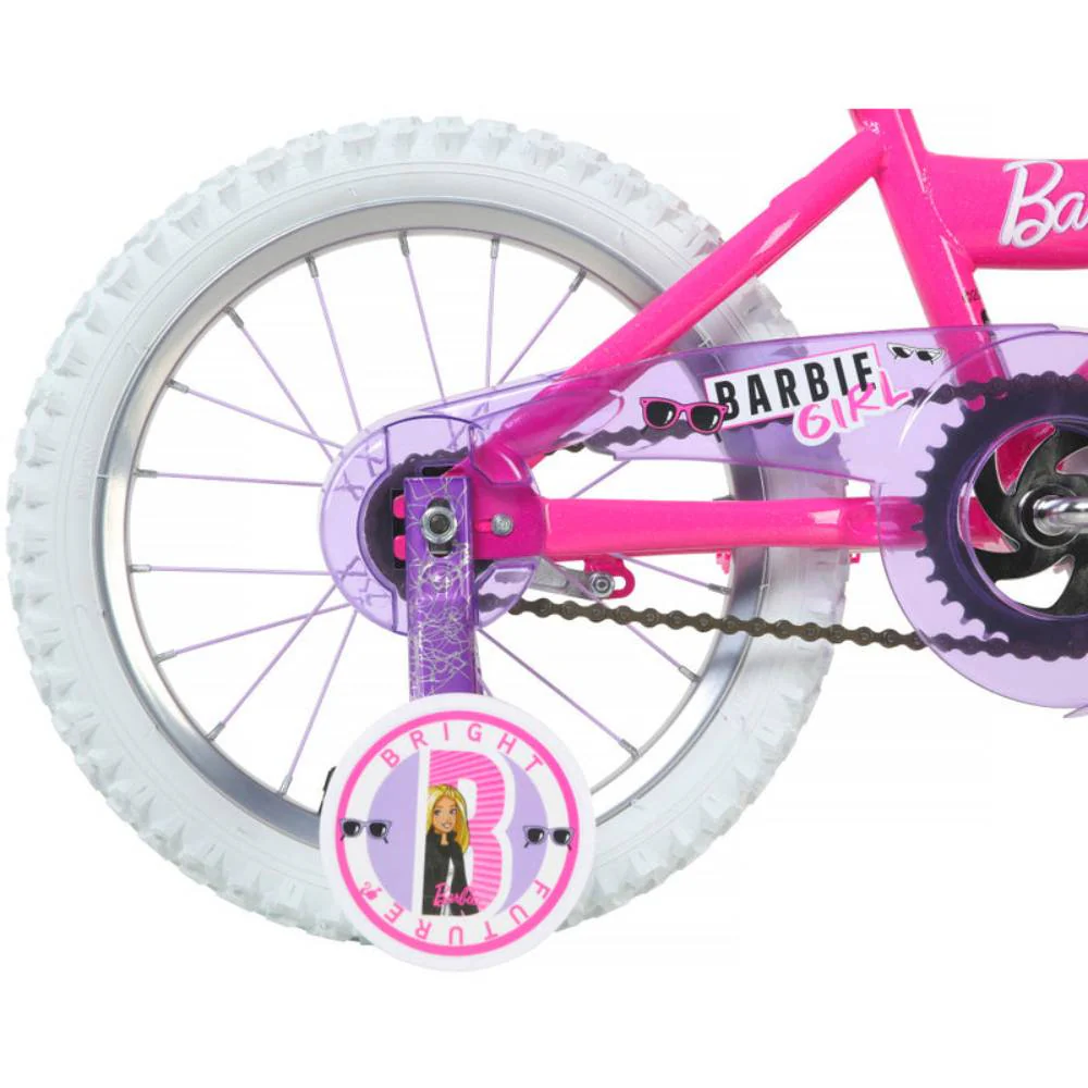 Dynacraft 16" Barbie Girl's Bike with Training Wheels - Pink/White - Image 4