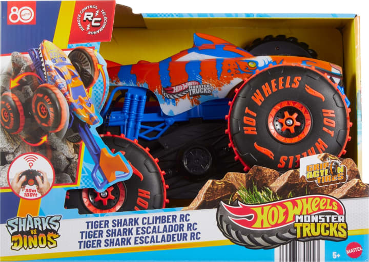 Hot Wheels Monster Trucks 1:15 Scale Tiger Shark Climber Truck with Remote Control - Image 4