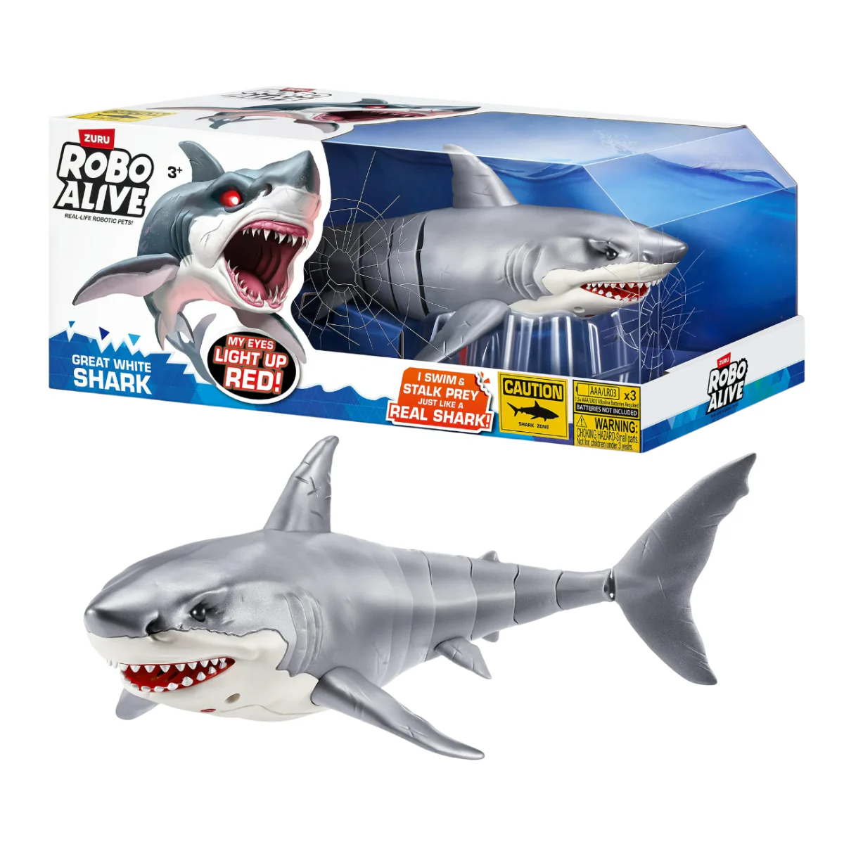 Robo Alive Light Up Shark Attack Toy- Gray/White - Image 3