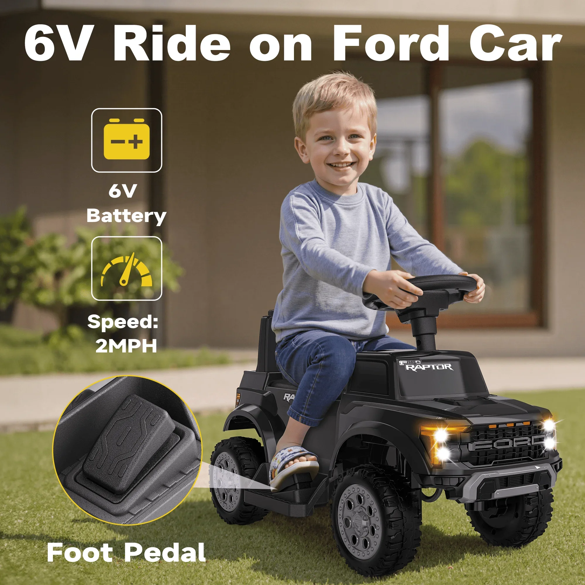 BBJ Toys 6V Ride On Ford F150 Battery Operated Toy Car - Black - Image 5