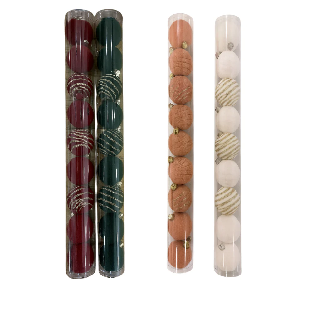 Gansu 2.3" Xmas Flocking Ball Ornament (9-Pieces) - Assortment