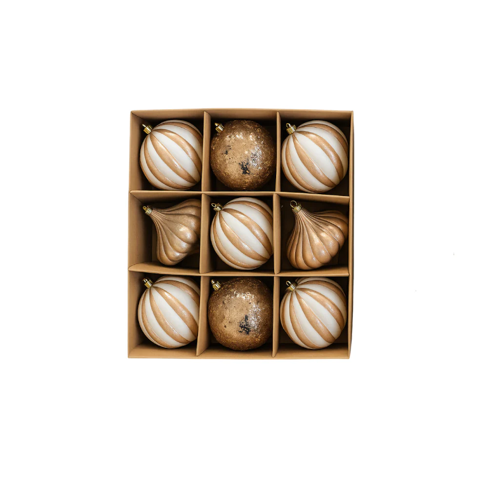 Gansu 3.9" Xmas Flocking Ball Ornament (9-Pieces) - Assortment - Image 2