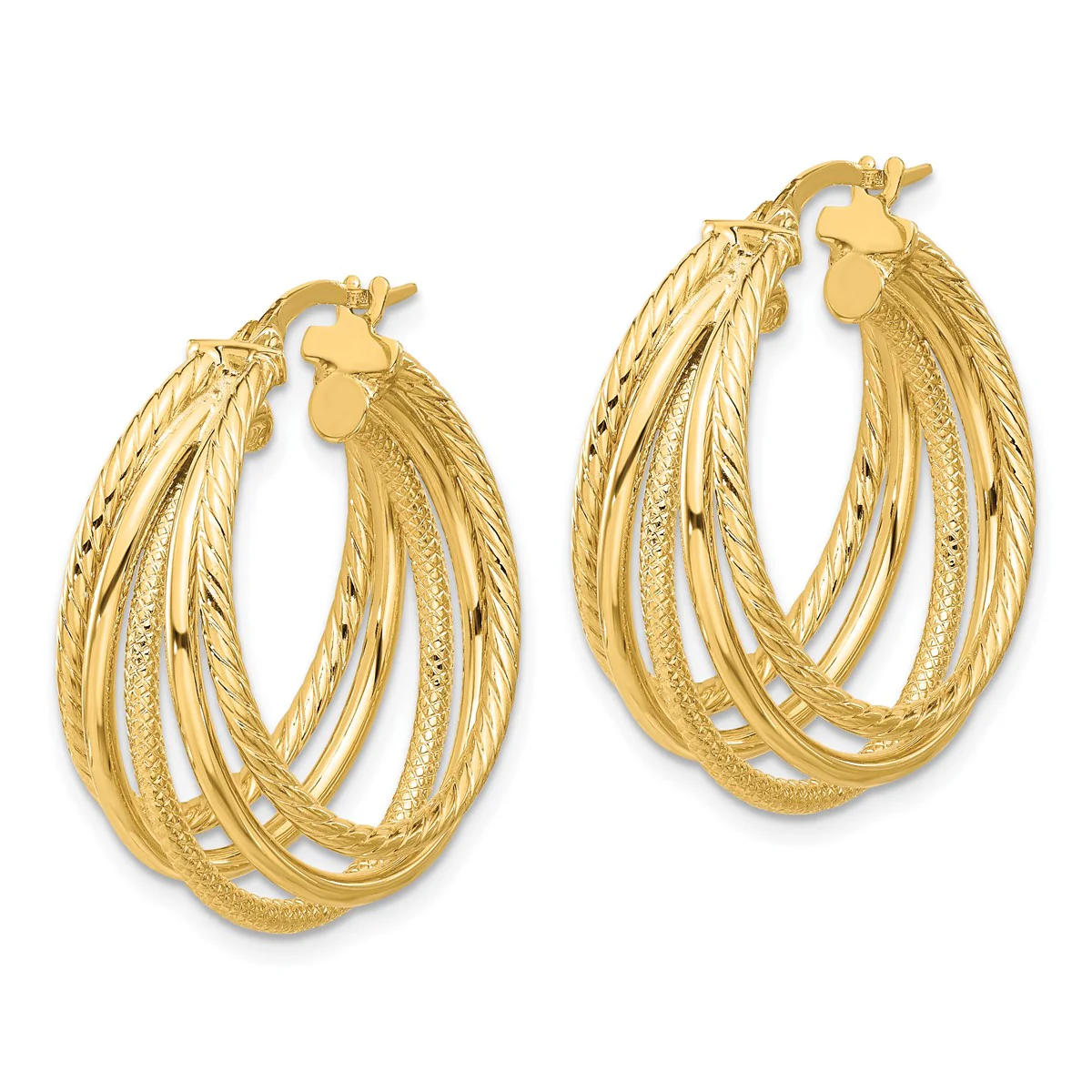 14K Leslie's Women's 11.97mm Multi Textured Hoop Earrings in 14k Yellow Gold - Image 2