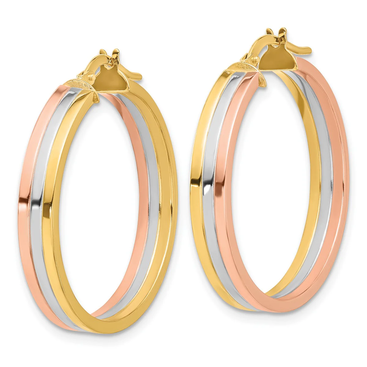 14K Leslie's Women's 4.5mm Three-Row Left Right Hoop Earrings in 14K Three-Tone Gold - Image 2