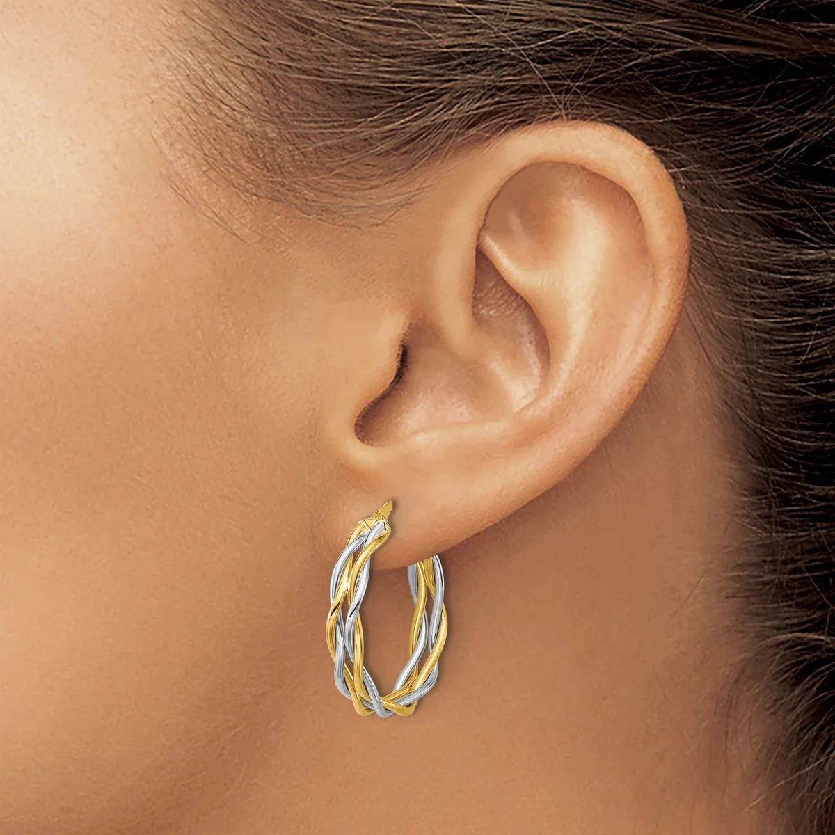 14K Leslie's Women's 4.5mm Twisted Hoop Earrings in Rhodium Plating-over 14K Two-Tone Gold - Image 4