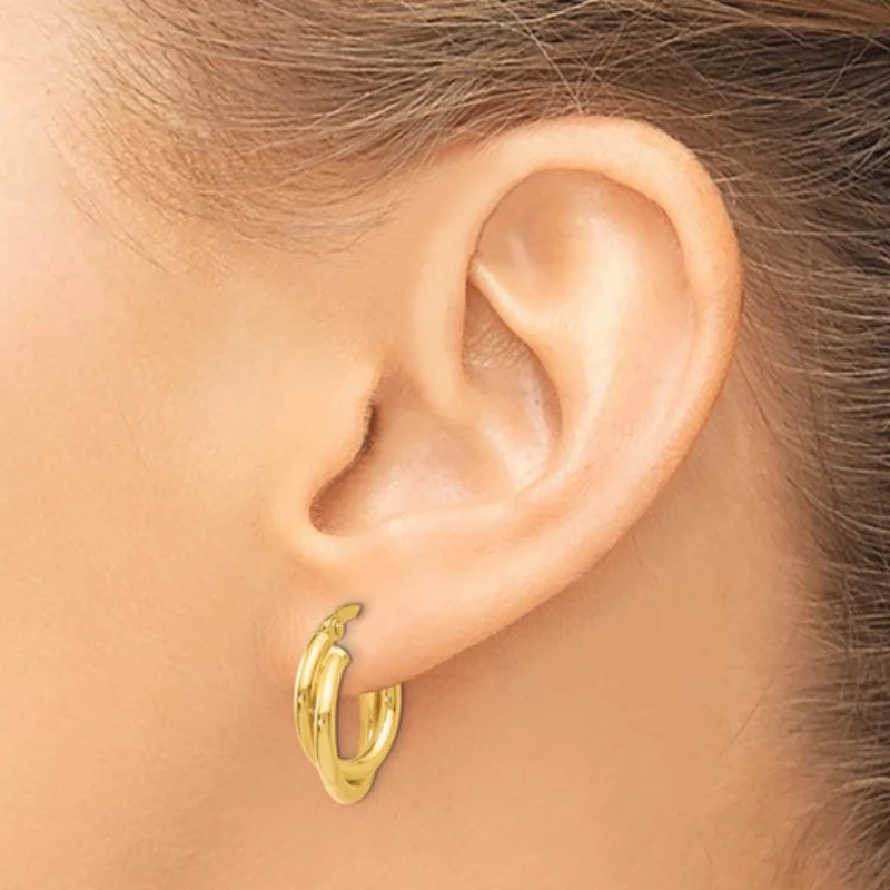 14K Leslie's Women's 5mm Twisted Double Hoop Earrings in 14K Yellow Gold - Image 3