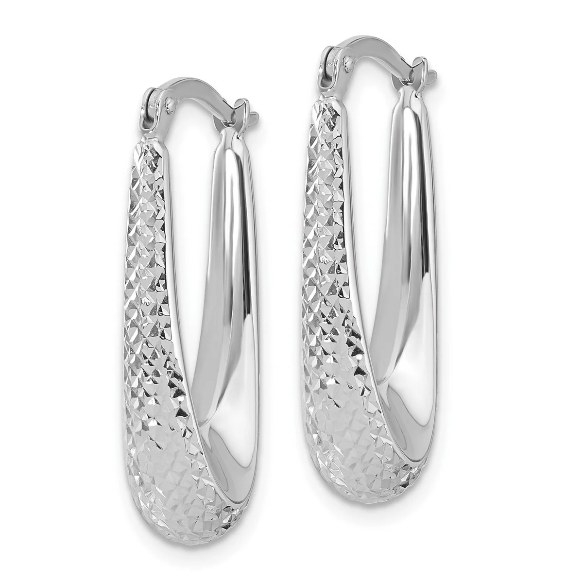 14K Leslie's Women's 6.6mm Diamond-Cut Hoop Earrings in Rhodium Plating-over 14K White Gold - Image 2