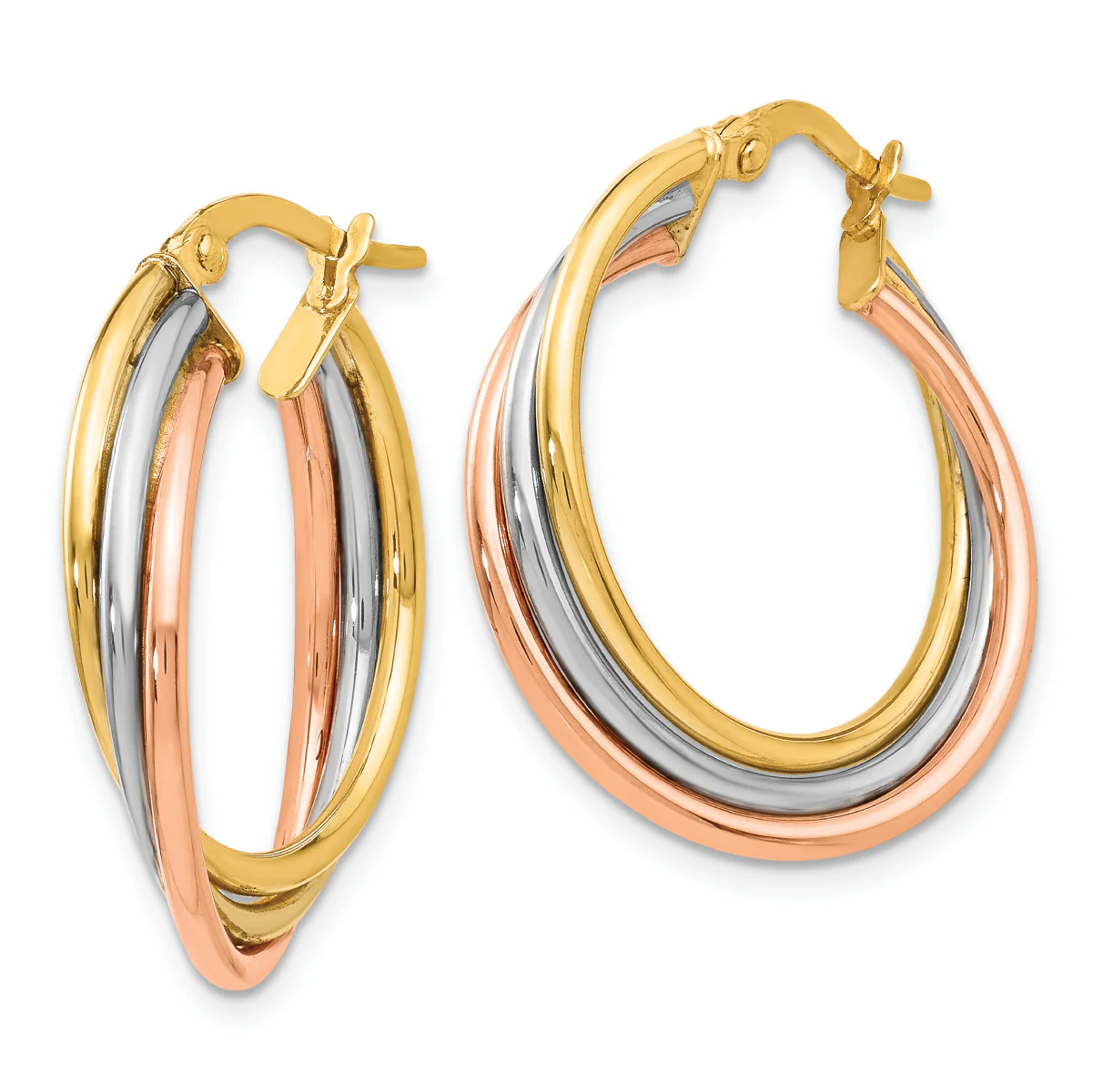 14K Leslie's Women's Twisted Hoop Earrings in 14K Three-Tone Gold - Image 2