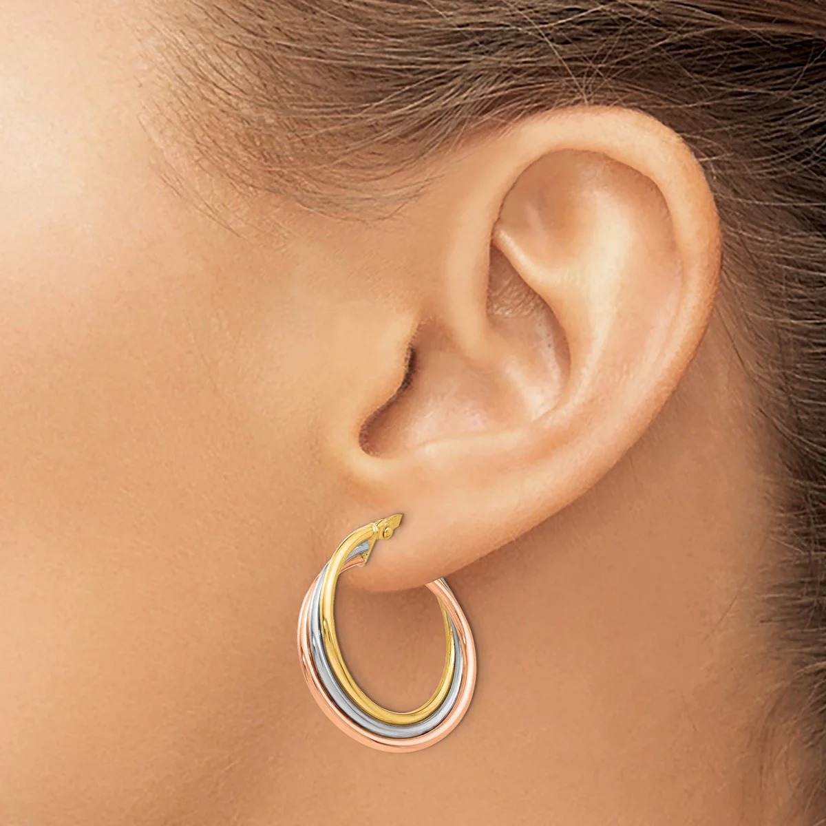 14K Leslie's Women's Twisted Hoop Earrings in 14K Three-Tone Gold - Image 3