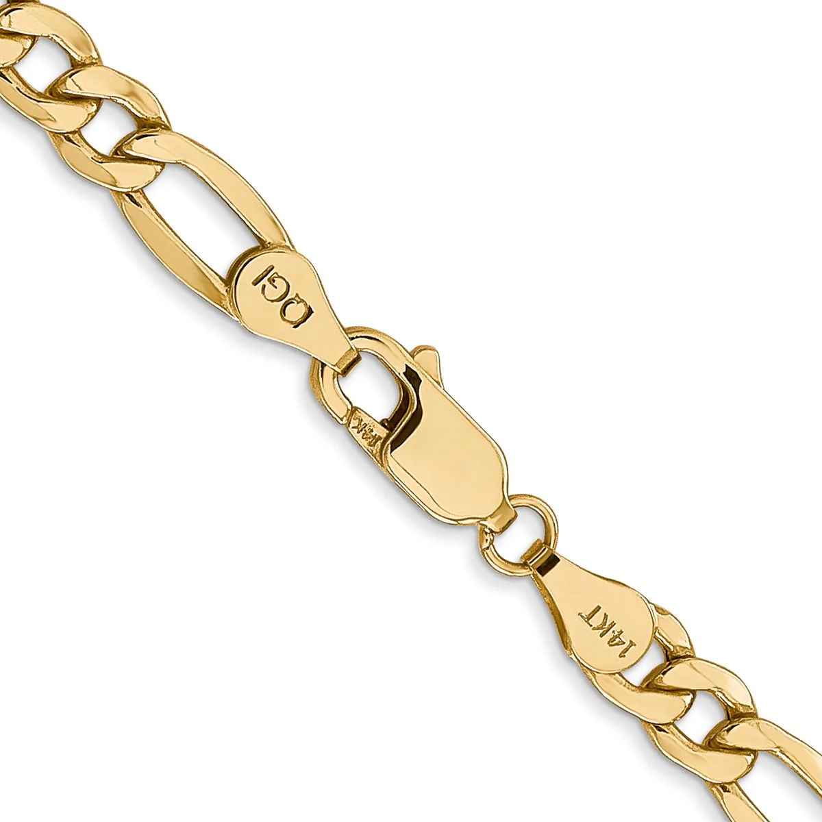 14K Yellow Gold Unisex 24" Semi-Solid Figaro Chain - Image 3
