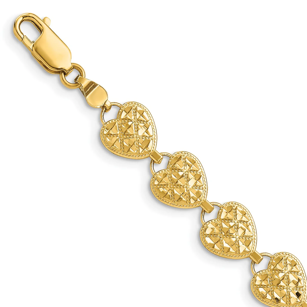 14K Women's 7.5" Hearts Bracelet in 14K Yellow Gold - Image 3
