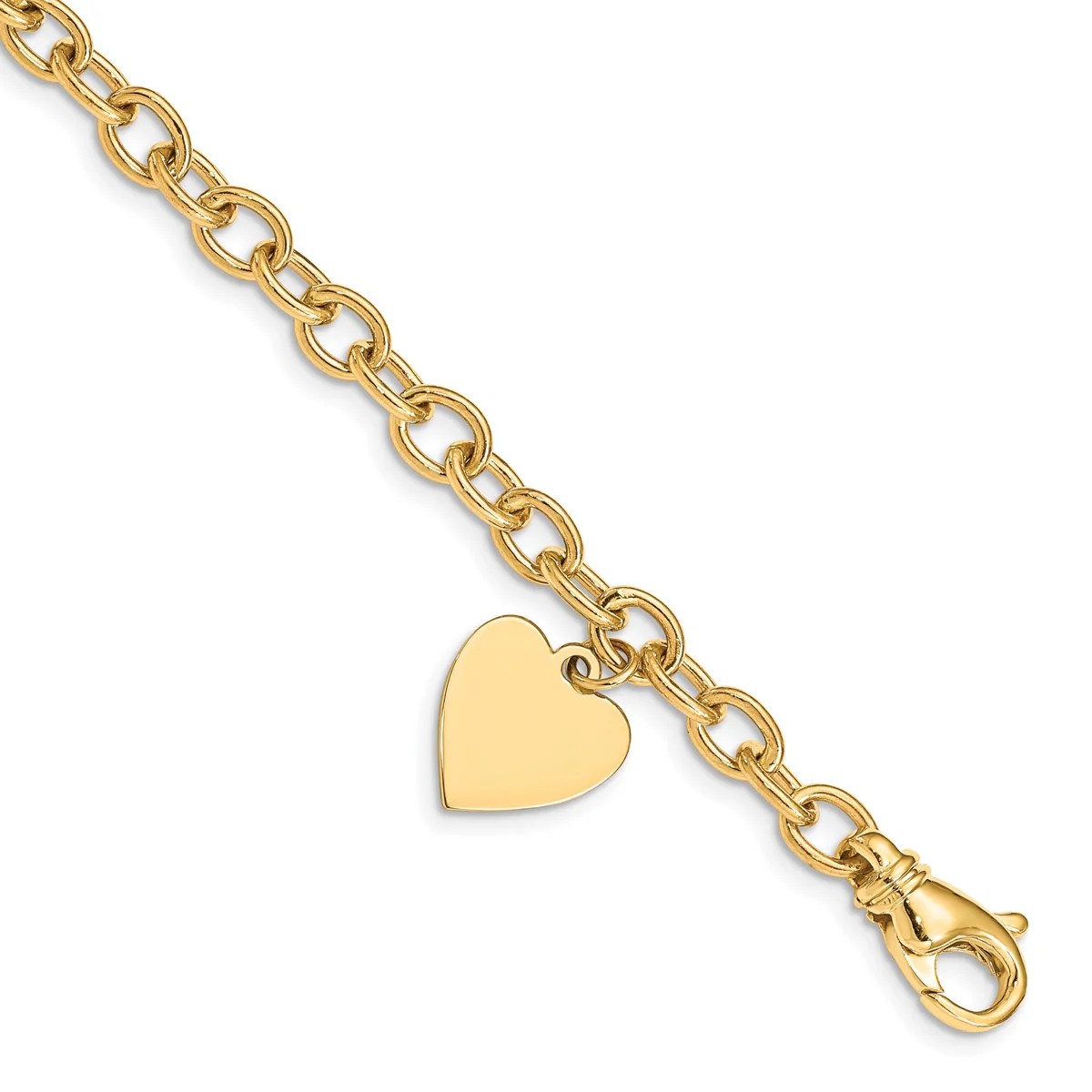 14K Women's 7.5" Link with Heart Charm Bracelet in 14K Yellow Gold - Image 2