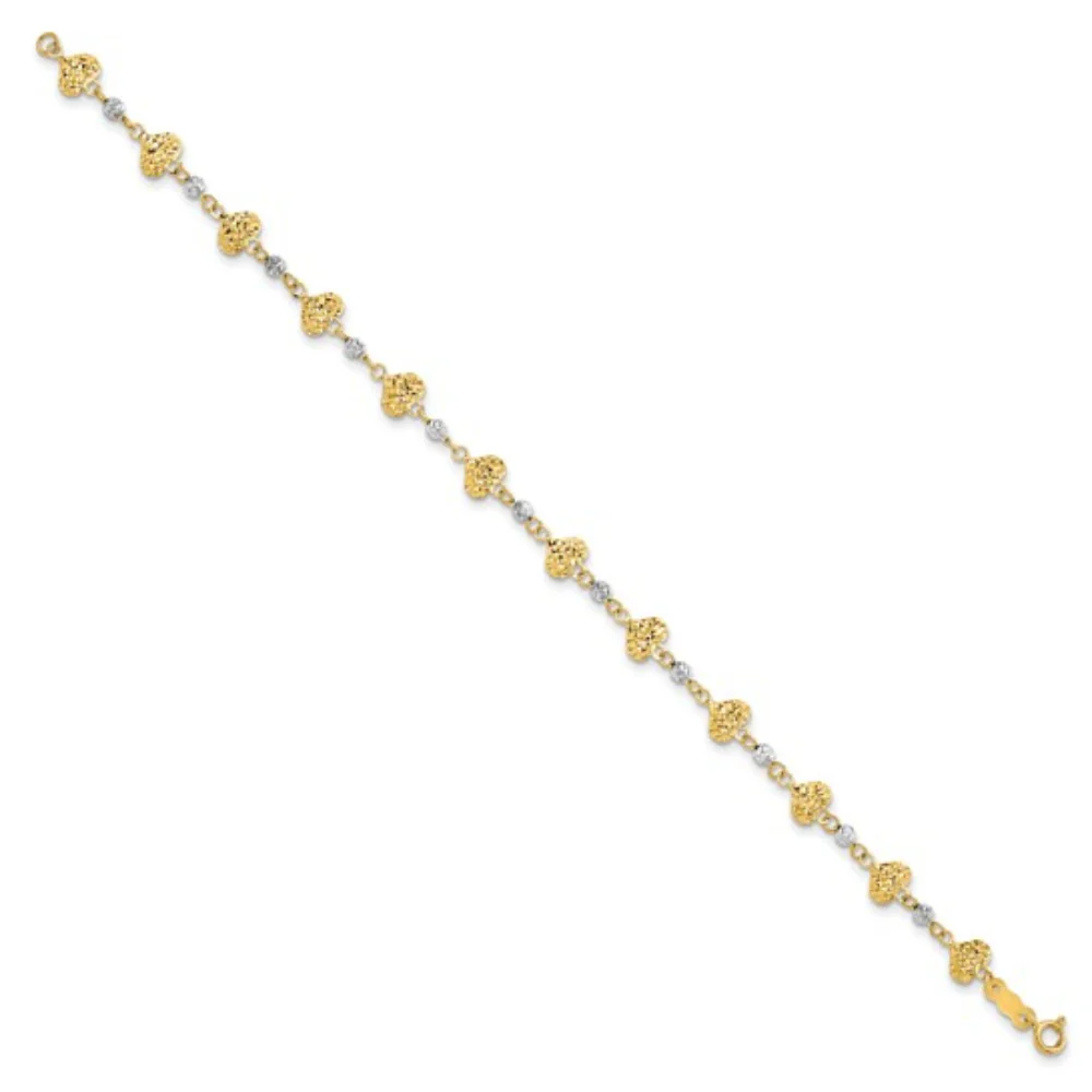 14K Women's Diamond-Cut Heart Link Bracelet in 14K Two-Tone Gold