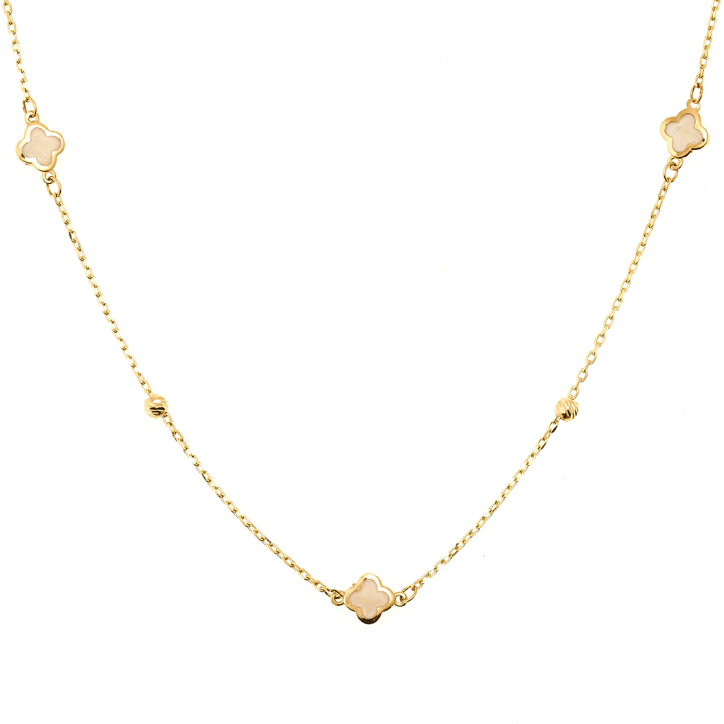 14K Yellow Gold 18" Clover Pearl Necklace
