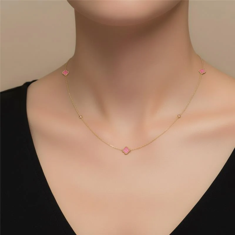 14K Yellow Gold 18" Clover Pearl Necklace - Image 4