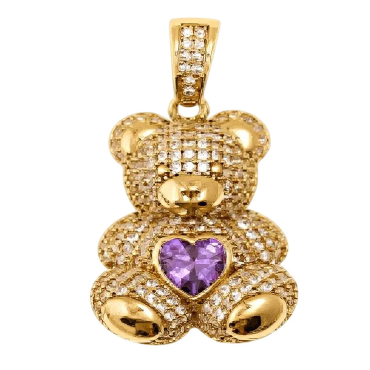 14K Yellow Gold Cubic Zirconia Small Bear Pendant - Image 3