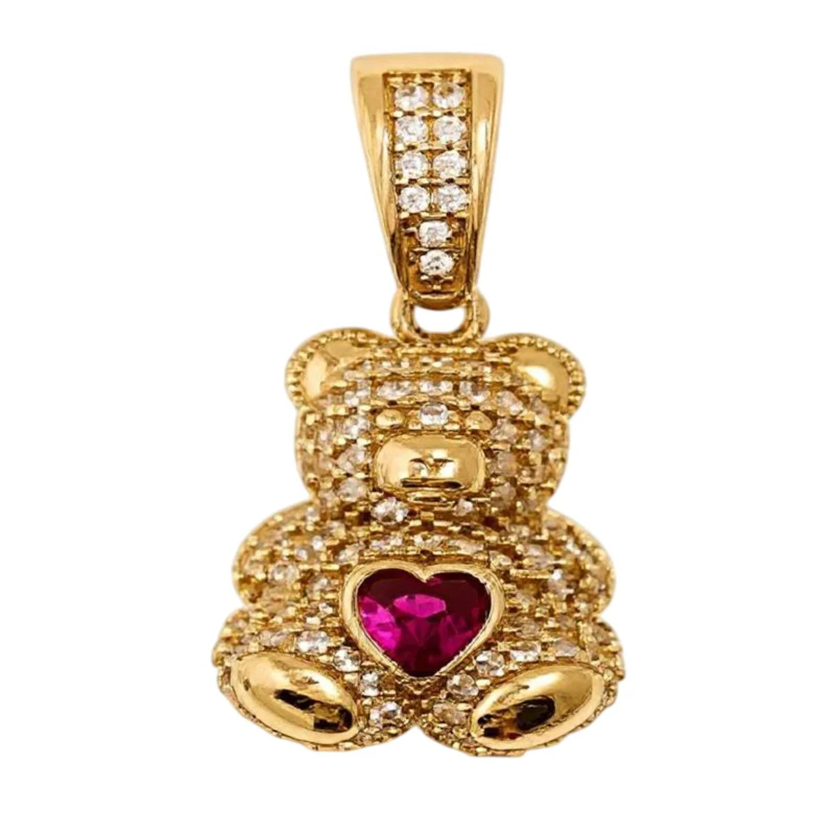 14K Yellow Gold Cubic Zirconia Small Bear Pendant - Image 5