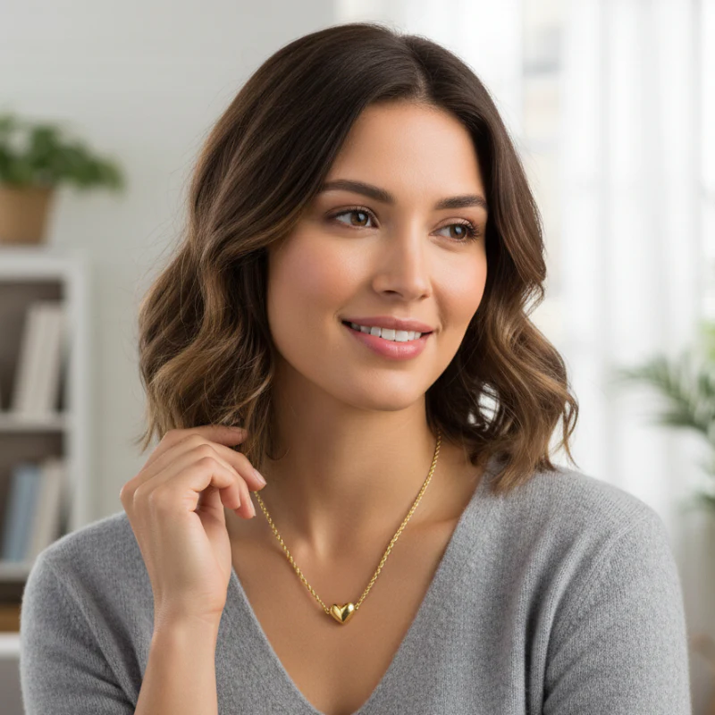 14K Yellow Gold Heart Rope Necklace - Image 2