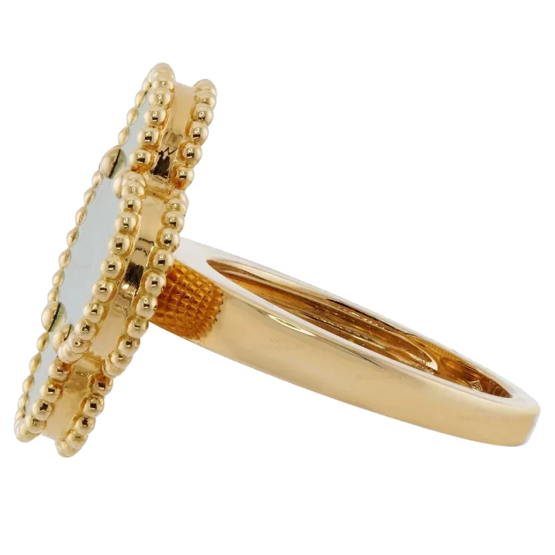 14K Yellow Gold Malachite Clover Ring (Size 7) - Image 2