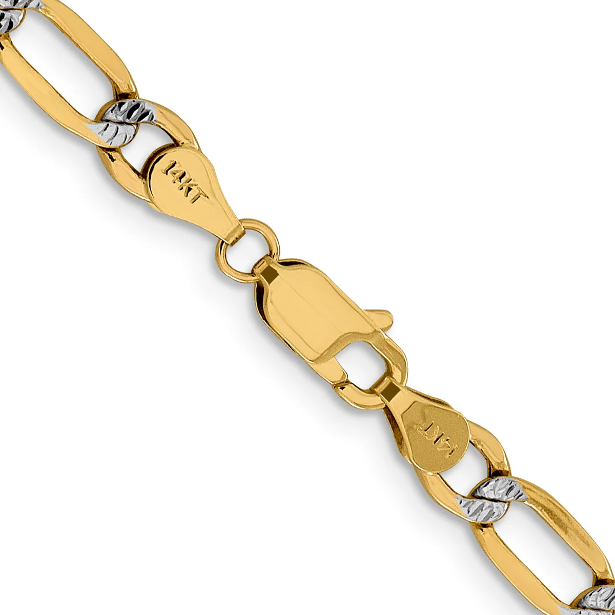 14K Yellow Gold Unisex 24" Semi-Solid Pavé Figaro Rhodium-Plated Chain - Image 3