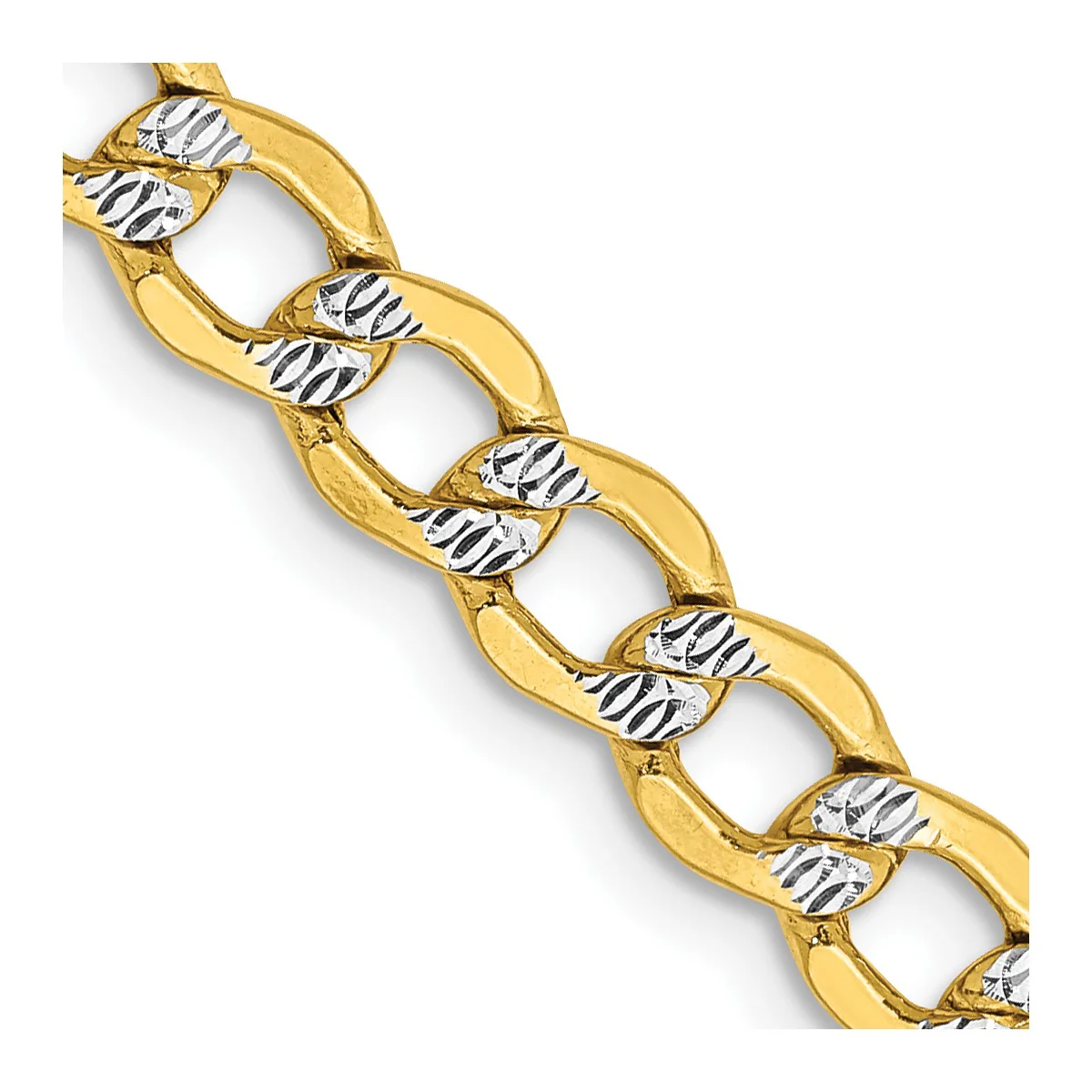 14K Yellow Gold Women's 26" Semi-Solid Pavé Curb Rhodium-Plated Chain - Image 2