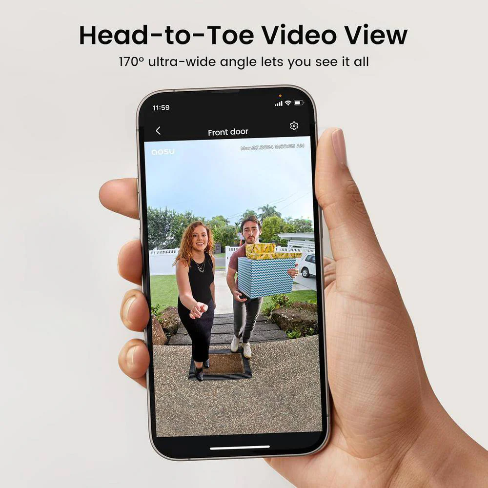 aosu V8E 2K QHD Waterproof Video Doorbell SE with 170 Degree Head to Toe View - White/Black - Image 2