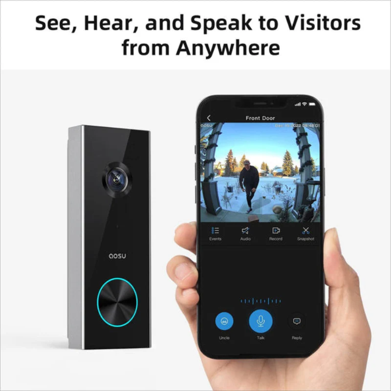 aosu V8P 2K QHD Video Doorbell Pro Smart Camera with Wi-Fi HomeBase - Gray/White - Image 3