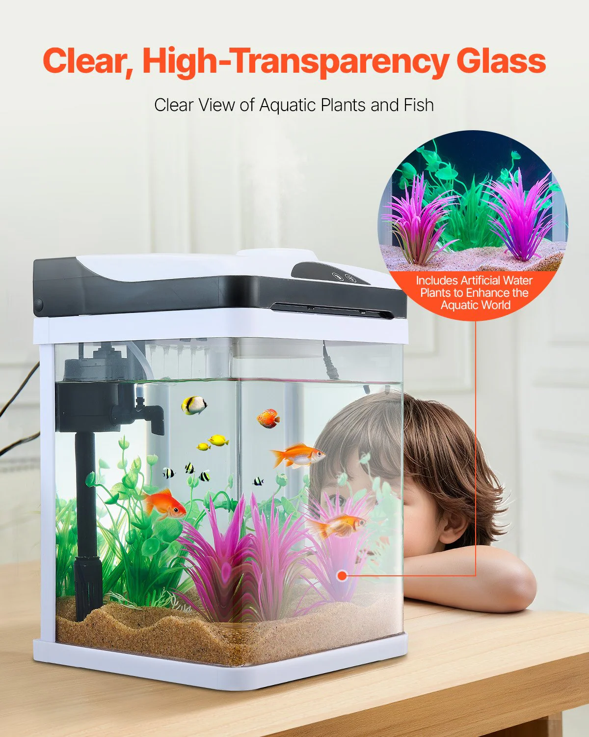 2 Gallon Fish Tank Aquarium LED Smart Square Clear Glass 7 Color Self Cleaning - Image 4