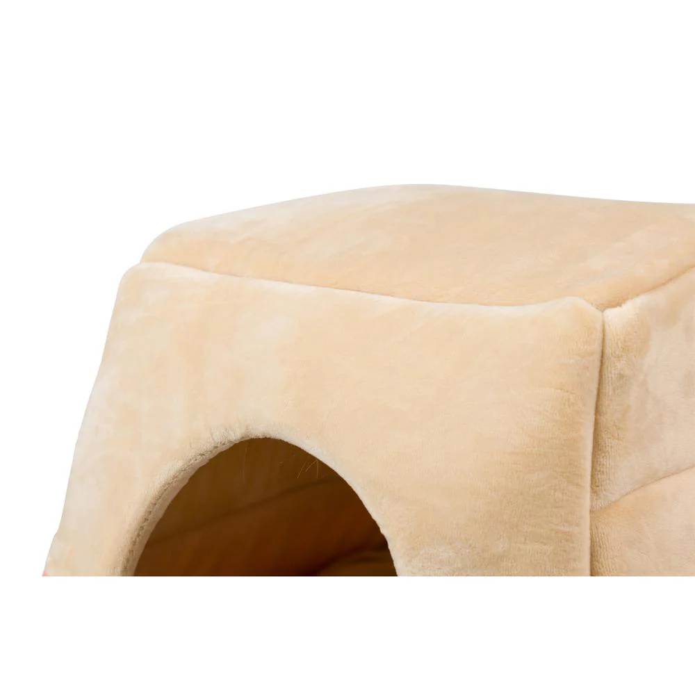 2-In-1 Cat Bed Cave Shape And Cuddle Pet Bed, Orange/Beige - Image 7