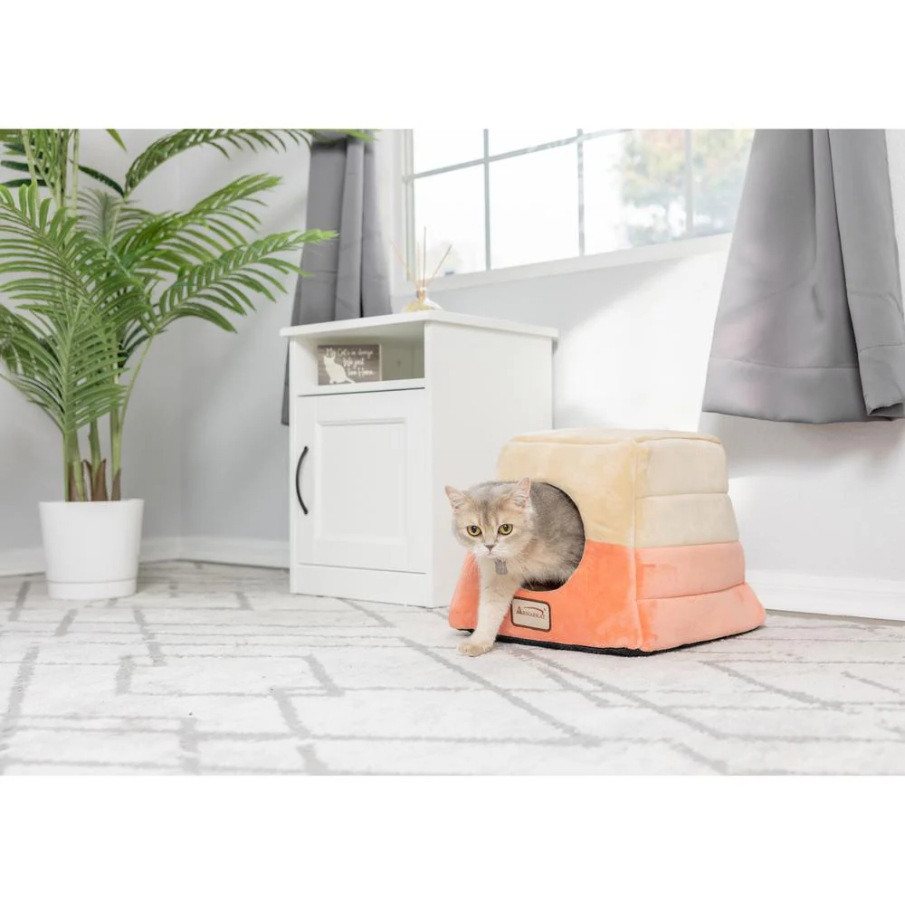 2-In-1 Cat Bed Cave Shape And Cuddle Pet Bed, Orange/Beige - Image 9